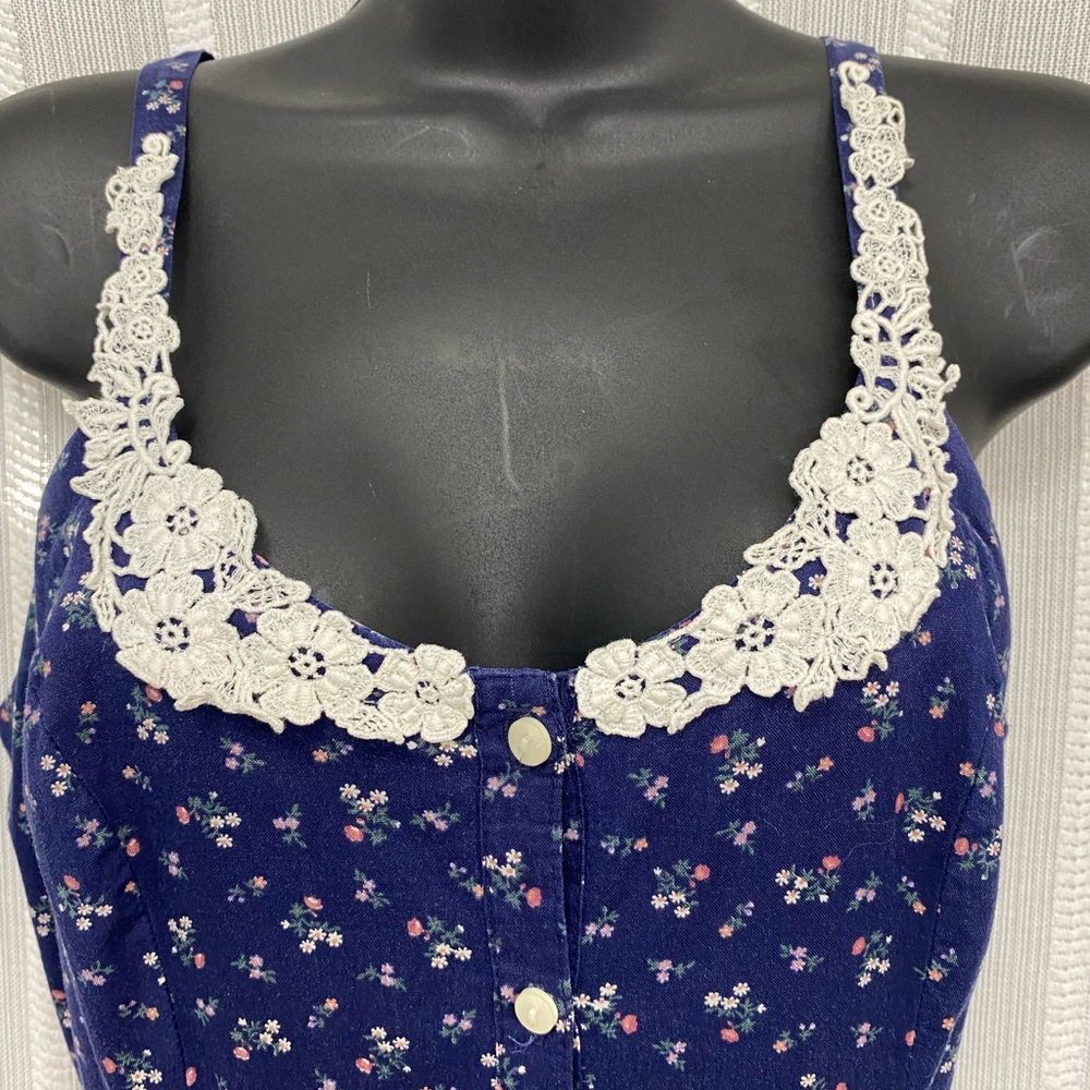 Gunne Sax Midnight Blue Floral with Lace Trim Dress Size S - Vintage EUC RARE - Picture 5 of 16